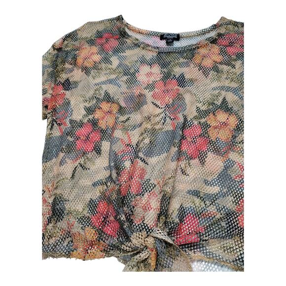 Rouge Mesh Floral Bell Bottom Pants Set Tie Front Crop Top Boho‎ Women's Size 1X - Picture 4 of 13